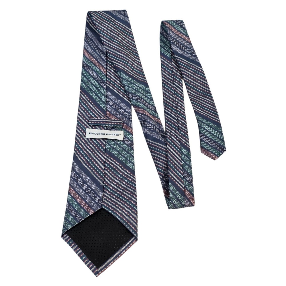 IRVINE PARK Silk Striped Necktie Woven Pattern Blue Green Red Men's Formal